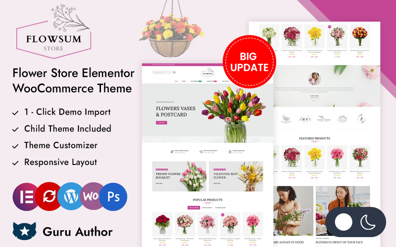 Flowsum — адаптивная тема Elementor WooCommerce для цветочного магазина