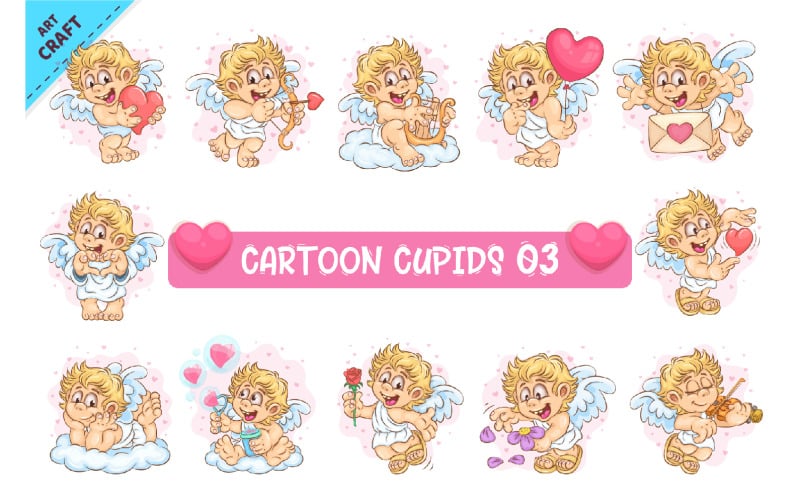 Bundel Cartoon Cupido 03. Clipart.