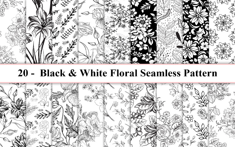 Czarny kwiatowy wzór, czarno-biały kwiatowy wzór