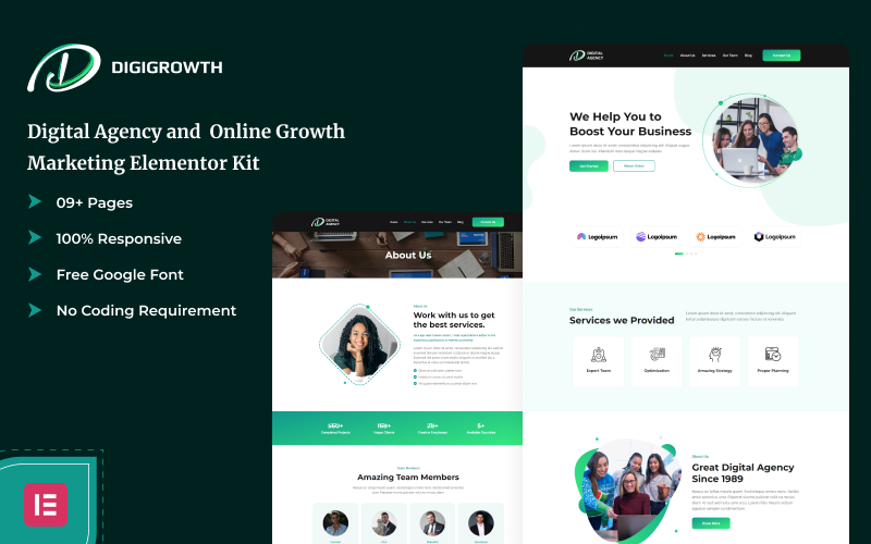 Digigrowth - Kit d'élément d'agence numérique et de marketing de croissance en ligne