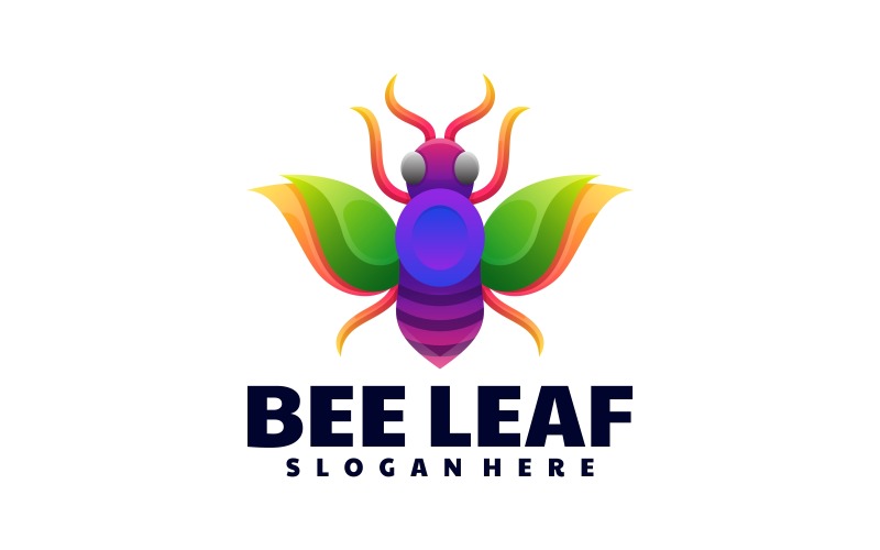 Logotipo colorido gradiente de folha de abelha 1
