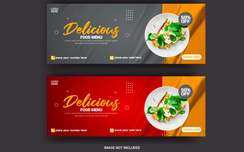 Plantilla de descuento de publicidad de banner de portada de redes sociales de comida publicación de portada de comida de redes sociales