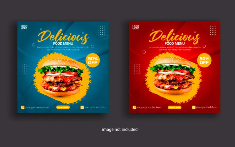 Post de mídia social de alimentos para design de modelo de oferta de venda com desconto