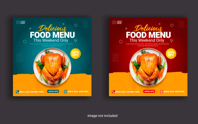Сообщение в социальных сетях о еде для рекламы, дизайн шаблона предложения о продаже со скидкой