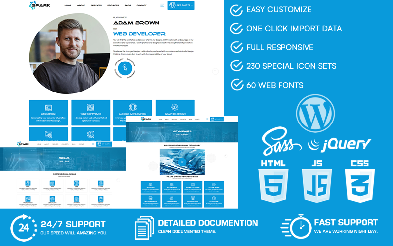 Sparka — креативная тема WordPress для личного портфолио