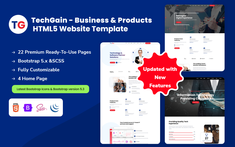 TechGain - HTML5-websitesjabloon voor bedrijven en producten
