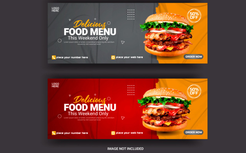 Venda de desconto de publicidade de banner de capa de mídia social de comida