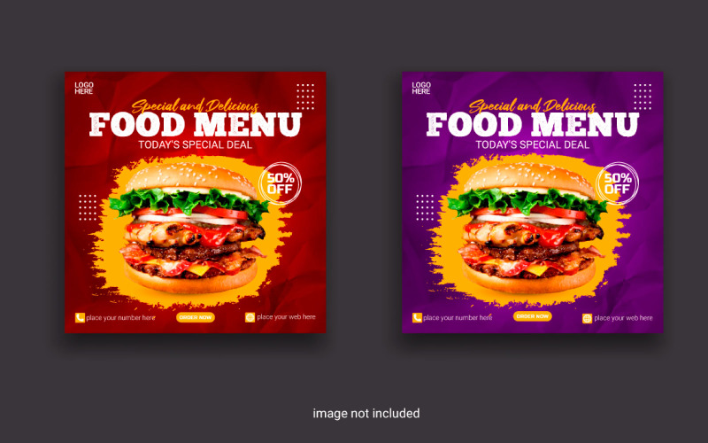 用于广告折扣销售的食品社交媒体帖子提供矢量设计