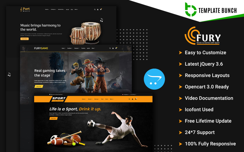 Fury - Musica e gioco con lo sport - Tema OpenCart reattivo per l'e-commerce