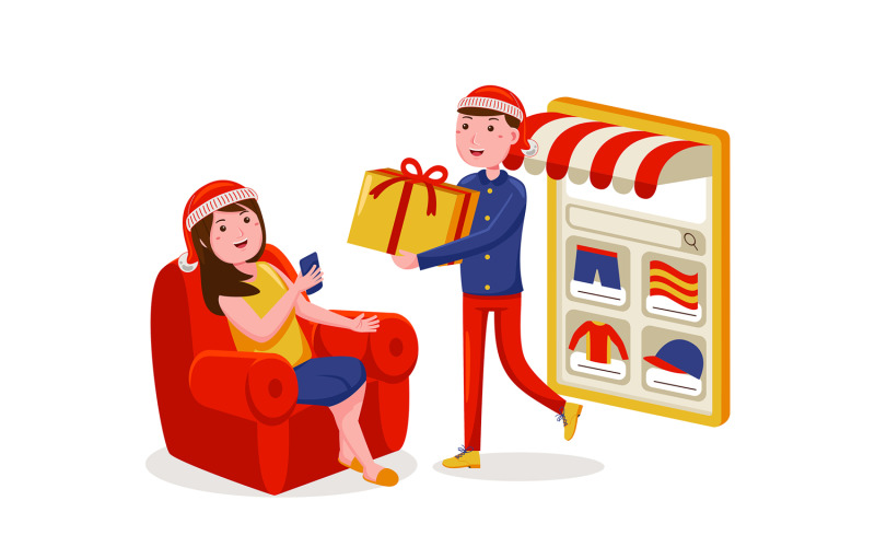Рождественская векторная иллюстрация покупок в Интернете # 06