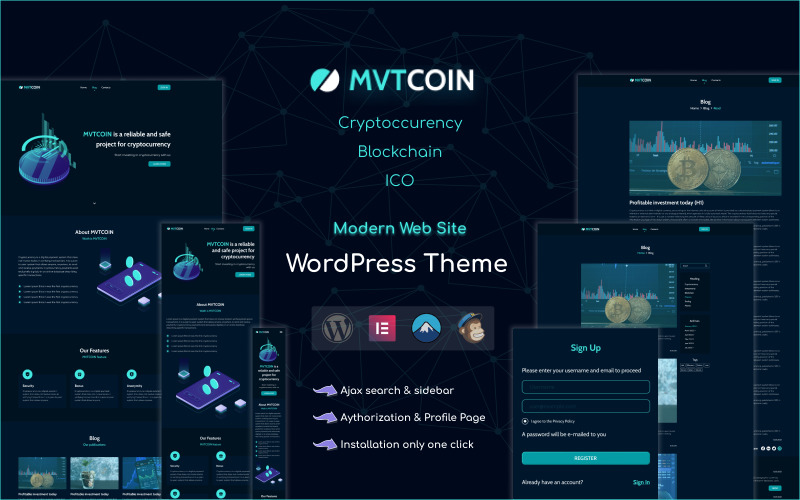 MVTCoin - Cryptocurrency - Bitcoin WordPress Teması