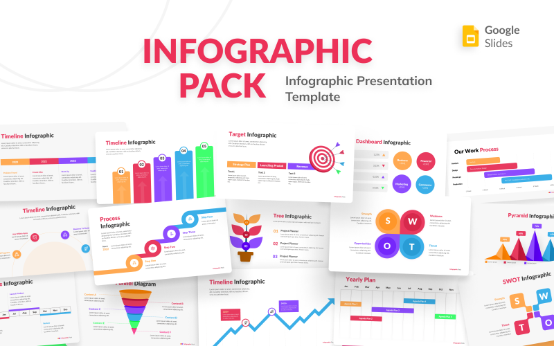 Färgglada Infographic Pack Google Slides mall