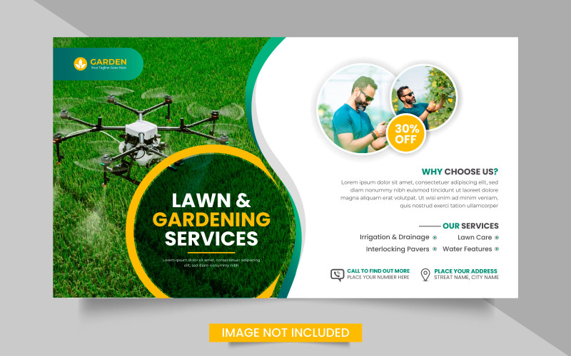 Mezőgazdasági szolgáltatás web banner vagy fűnyíró kertészeti tereprendezés banner