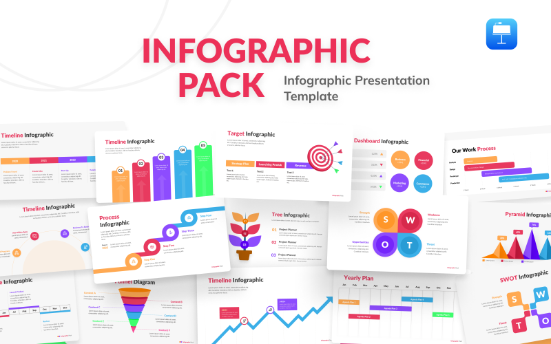Modèle de Keynote de pack d'infographie coloré