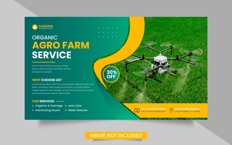 Пакет веб-баннеров для сельскохозяйственных услуг или концепция газонокосилки, садоводства, ландшафтного баннера