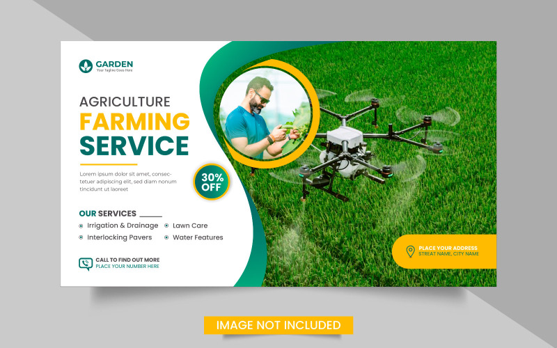 Paquete de banner web de servicio de agricultura o diseño de banner de paisajismo de jardinería de cortacésped