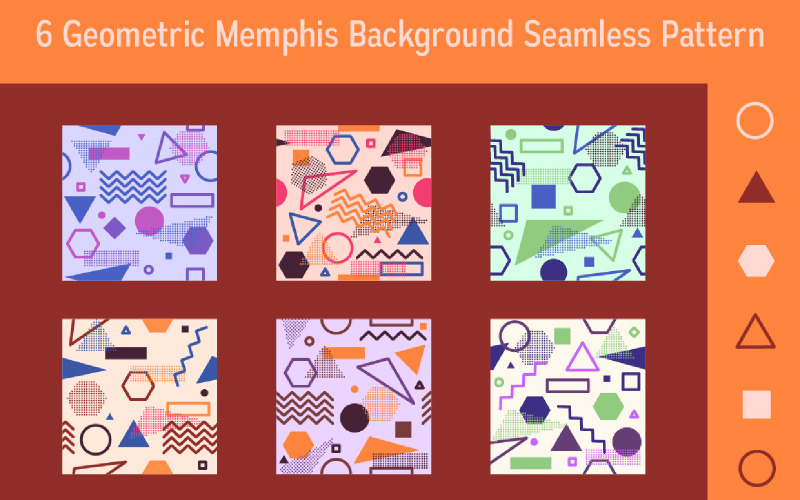 6 patrones sin fisuras de fondo geométrico de Memphis