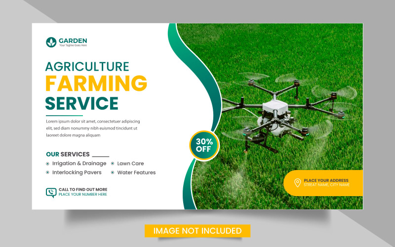 Tarım hizmeti web pankartı paketi veya çim biçme makinesi bahçıvanlığı peyzaj afişi Vektörü