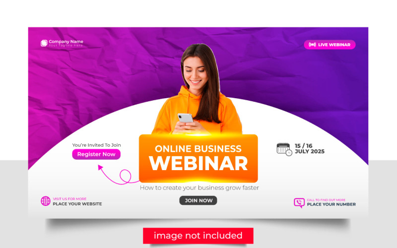 Panfleto de conferência corporativa ou panfleto horizontal e banner de convite vetor de webinar ao vivo