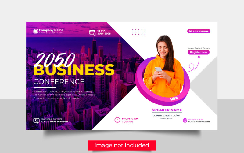 Vector Folheto de conferência corporativa ou panfleto horizontal e design de webinar ao vivo de banner de convite
