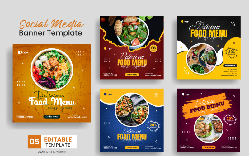 Conjunto de design de modelo de banner de postagem de mídia social. Modelo de panfleto de restaurante de menu de comida.