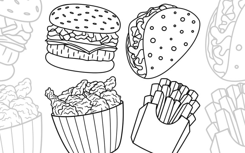 Comida rápida Doodle Pack Vector Ilustración #01