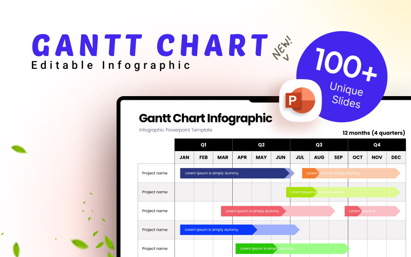 Modelo de PowerPoint de infográfico de gráfico de Gantt
