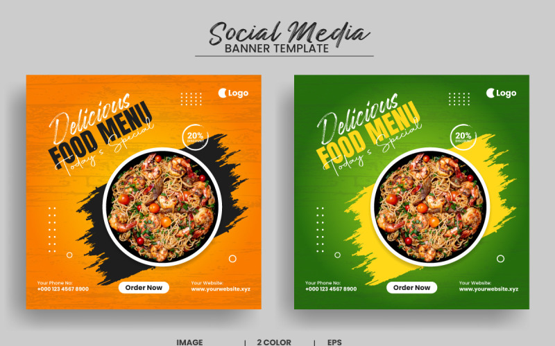 Banner di post sui social media del menu del cibo del ristorante e modello di volantino di cibo delizioso