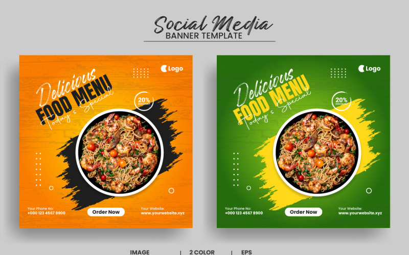 Bannière de publication de médias sociaux de menu de nourriture de restaurant et modèle de flyer de nourriture délicieuse