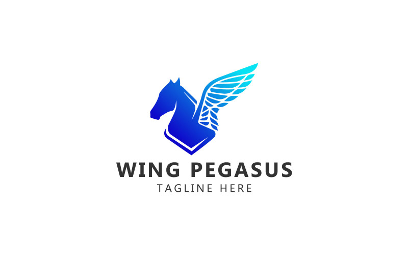Eleganza potente Logo Pegasus. Modello di logo del cavallo Pegasus dell'ala