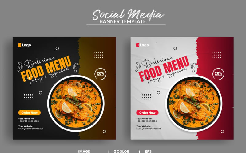 Healthy food menu and restaurant social media post banner template