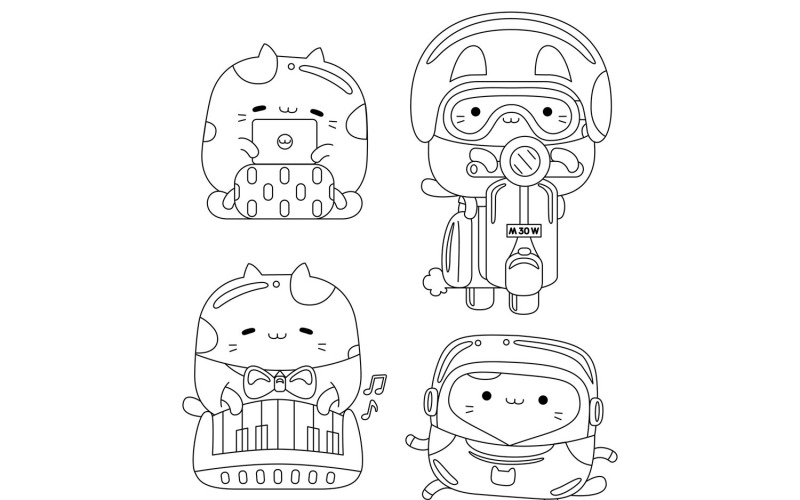 Pack de contour de personnage de chat mignon # 05