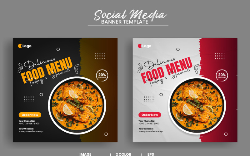 Plantilla de banner de publicación de redes sociales de restaurante y menú de comida saludable