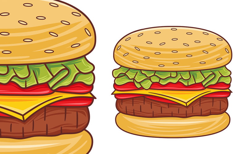 Burger sticker. Fun cartoon mood. Modern flat style vector illustration  clipart. - Vector Stock-Vektorgrafik