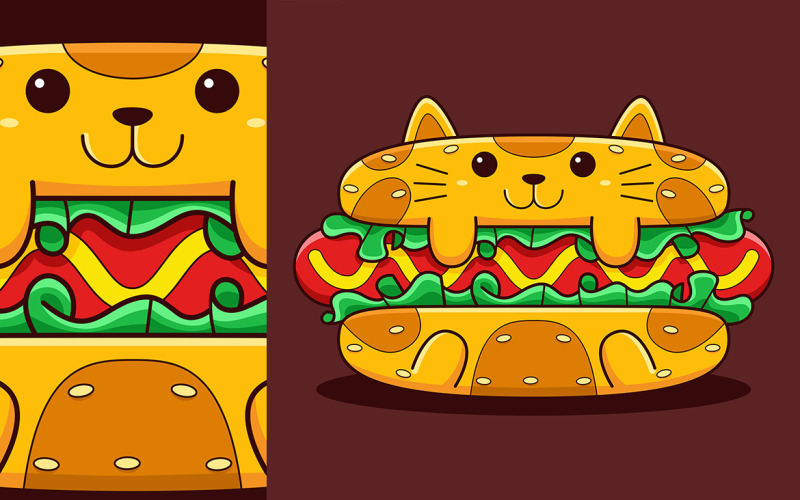 Leuke Hotdog Kat Vector Cartoon Stijl