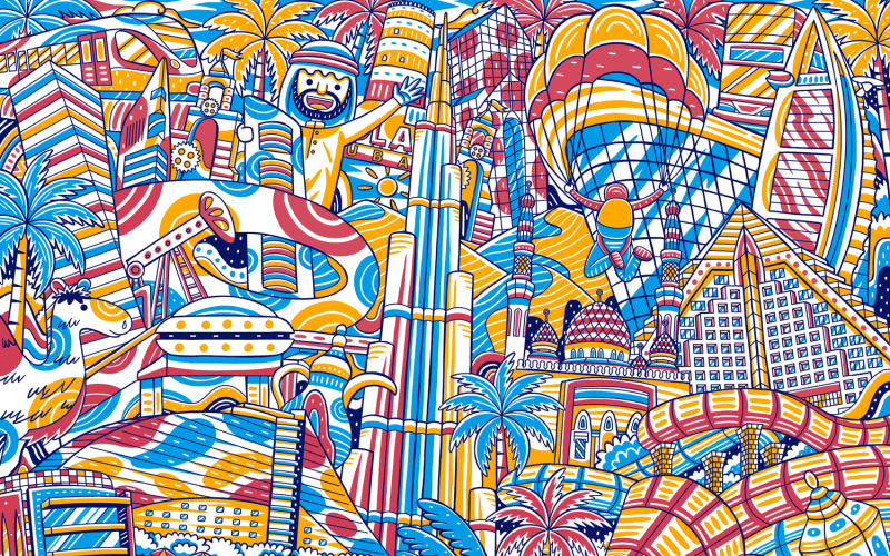 Dubai Şehri Dönüm Noktası - Vektör İllüzyonu