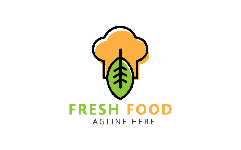 Logo de cuisinier sain. Modèle de logo de nourriture fraîche