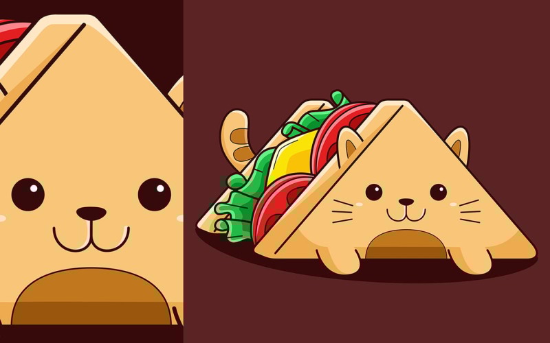 Niedlich, Sandwich, Katze, Vektor, Karikatur, Style