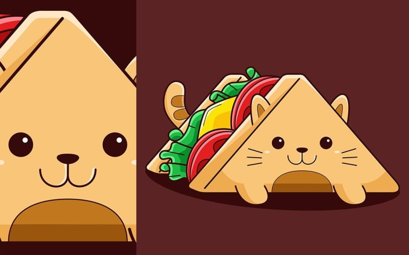 Style de dessin animé de vecteur de chat sandwich mignon
