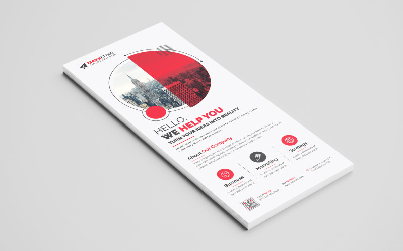Yuvarlak Şekiller Kurumsal DL Flyer Şablonu, Kırmızı, Mavi, Sarı, Yeşil ile Şık Raf Kartı Tasarımı