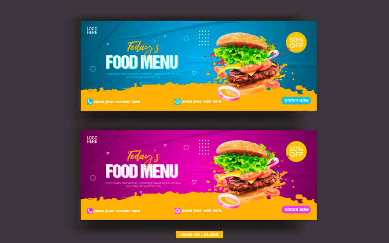 Diseño de plantilla de portada de redes sociales de restaurante y menú de comida vectorial