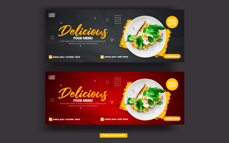 Menu del cibo e idea del modello di copertina dei social media del ristorante