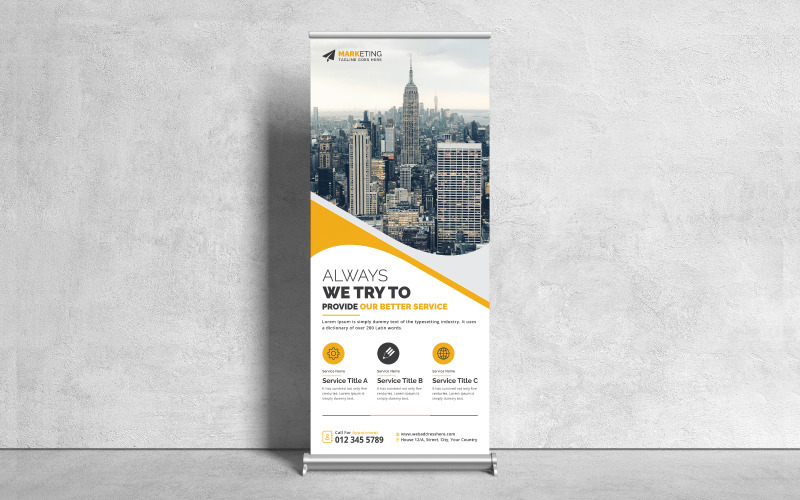 Banner roll up aziendale minimalista semplice, banner X, esempio di esempio di progettazione di modelli in piedi