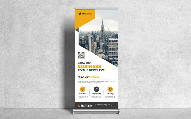 Bannière d'entreprise professionnelle Roll Up, voyageur debout, modèle de bannière X Design minimaliste pour la publicité