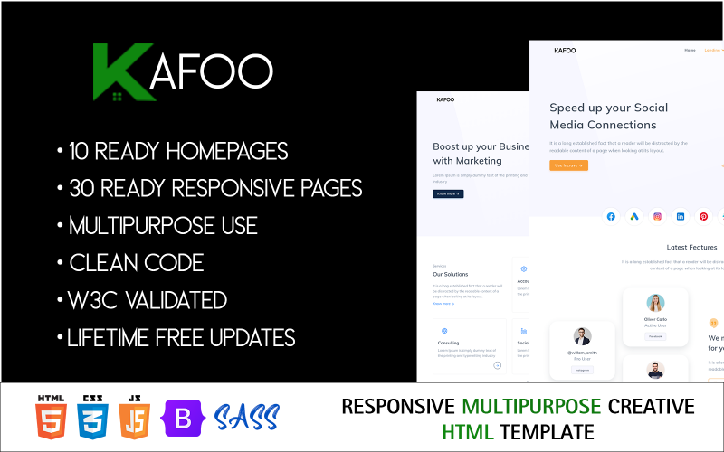 Kafoo – адаптивний багатоцільовий креативний шаблон
