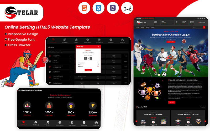 Stelar - Websitesjabloon voor weddenschappen Gemaakt met HTML5