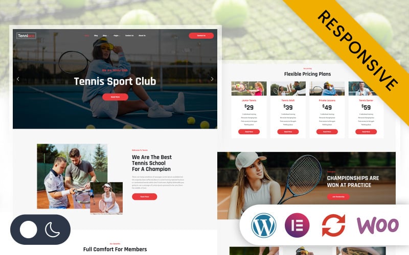 Tennisco - Tema Elementor WordPress adaptable para clubes de tenis y deportes