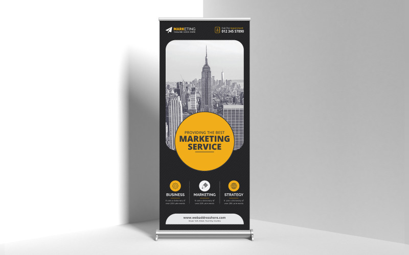 Black Corporate Roll Up Banner, X Banner, Standee Template Design pour l'agence de publicité