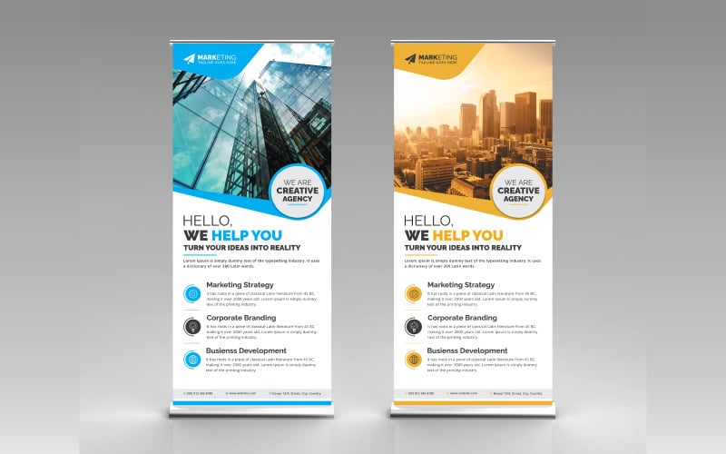 Professionelles Roll-Up-Banner für Unternehmen, Standee, X-Banner-Designbeispiel für Unternehmenswerbung