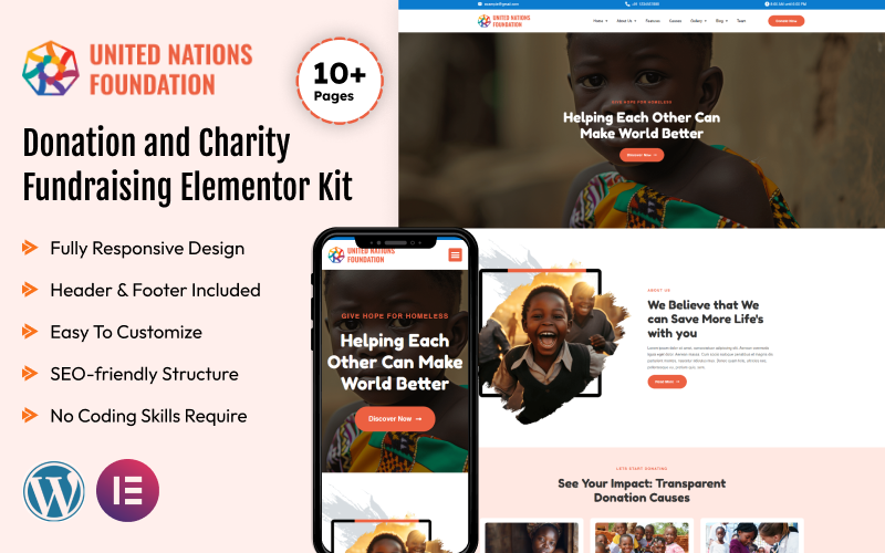 UN Foundation - Donation and Charity Fundraising Elementor Kit